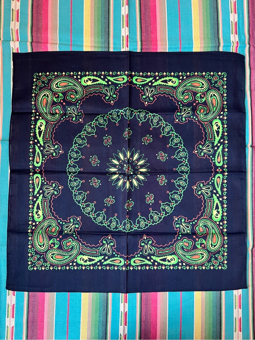 Vintage-Inspired Green, Black & Orange Paisley Bandana 🧡🖤💚